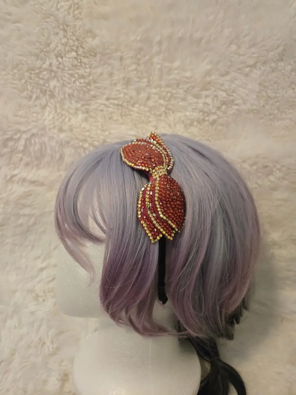 Vintage Y2K Pink and White Rhinestone Bow Headband